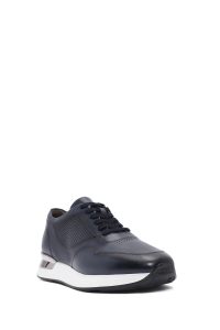 کتونی مردانه چرم سرمه‌ای بنددار زیره ضخیم دری مد