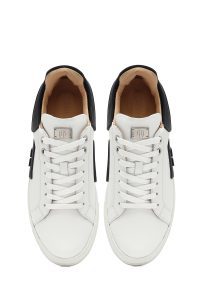 کتونی مردانه چرم سفید بنددار زیره ضخیم دری مد