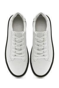 کتونی مردانه چرم سفید بنددار زیره ضخیم دری مد