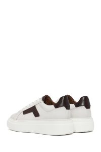 کتونی مردانه چرم سفید بنددار زیره ضخیم دری مد