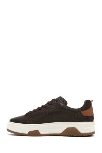 کتونی مردانه چرم قهوه‌ای بنددار زیره ضخیم دری مد