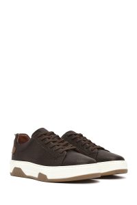 کتونی مردانه چرم قهوه‌ای بنددار زیره ضخیم دری مد