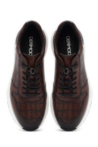 کتونی مردانه چرم قهوه‌ای بنددار طرح کروکو دری مد