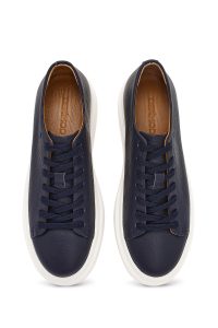 کتونی مردانه چرم لاجوردی بنددار زیره ضخیم دری مد