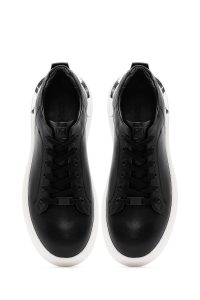 کتونی مردانه چرم مشکی بنددار زیره ضخیم دری مد