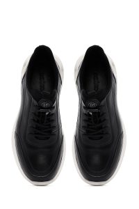 کتونی مردانه چرم مشکی بنددار زیره ضخیم دری مد