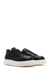 کتونی مردانه چرم مشکی بنددار زیره ضخیم دری مد