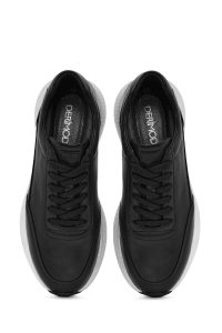 کتونی مردانه چرم مشکی بنددار زیره ضخیم دری مد