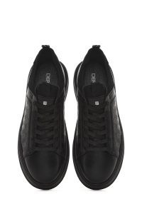 کتونی مردانه چرم مشکی بنددار زیره ضخیم دری مد