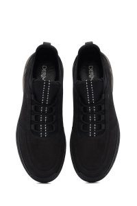 کتونی مردانه چرم نوبوک مشکی بنددار راحتی دری مد