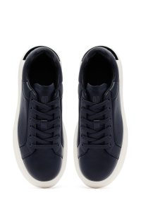 کتونی مردانه چرمی سرمه‌ای بندی زیره ضخیم دری مد