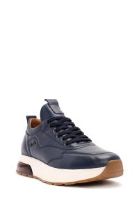 کتونی مردانه چرمی سرمه‌ای بندی زیره ضخیم دری مد