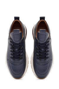 کتونی مردانه چرمی سرمه‌ای بندی زیره ضخیم دری مد