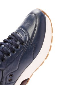 کتونی مردانه چرمی سرمه‌ای بندی زیره ضخیم دری مد