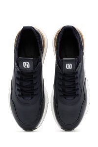 کتونی مردانه چرمی سرمه‌ای بندی زیره ضخیم کژوال دری مد