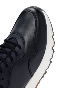 کتونی مردانه چرمی سرمه‌ای بندی زیره ضخیم کژوال دری مد