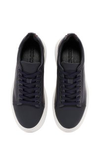 کتونی مردانه چرمی سرمه‌ای بندی زیره ضخیم دری مد