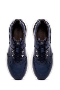 کتونی مردانه چرمی سرمه‌ای بندی کژوال زیره ضخیم دری مد