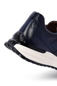 کتونی مردانه چرمی سرمه‌ای بندی کژوال زیره ضخیم دری مد