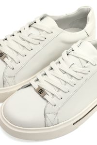 کتونی مردانه چرمی سفید بندی با زیره ضخیم دری مد