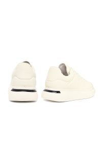 کتونی مردانه چرمی سفید بندی زیره ضخیم دری مد