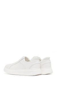 کتونی مردانه چرمی سفید بندی زیره ضخیم دری مد