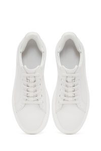 کتونی مردانه چرمی سفید بندی زیره ضخیم دری مد