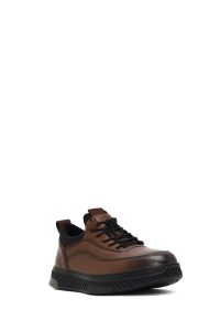 کتونی مردانه چرمی قهوه‌ای بندی با زیره ضخیم دری مد