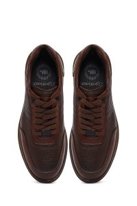 کتونی مردانه چرمی قهوه‌ای بندی دری مد