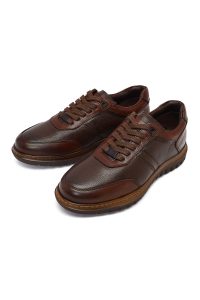 کتونی مردانه چرمی قهوه‌ای بندی دری مد