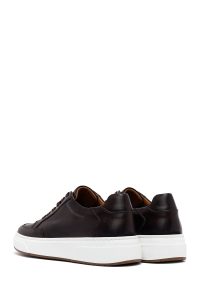 کتونی مردانه چرمی قهوه‌ای بندی زیره ضخیم دری مد