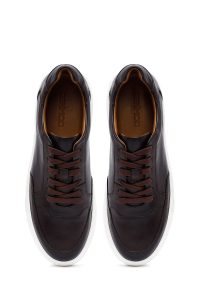 کتونی مردانه چرمی قهوه‌ای بندی زیره ضخیم دری مد