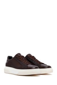 کتونی مردانه چرمی قهوه‌ای بندی زیره ضخیم دری مد