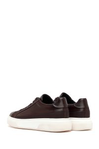 کتونی مردانه چرمی قهوه‌ای بندی زیره ضخیم دری مد