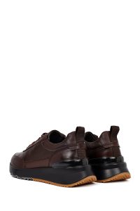 کتونی مردانه چرمی قهوه‌ای بندی زیره ضخیم دری مد