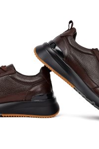 کتونی مردانه چرمی قهوه‌ای بندی زیره ضخیم دری مد