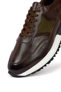 کتونی مردانه چرمی قهوه‌ای بندی زیره ضخیم کژوال دری‌مد