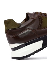 کتونی مردانه چرمی قهوه‌ای بندی زیره ضخیم کژوال دری‌مد