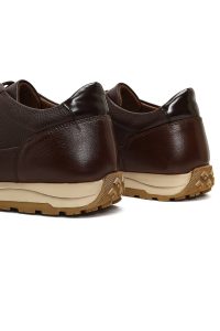 کتونی مردانه چرمی قهوه‌ای بندی کژوال دری مد