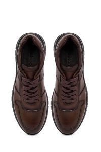 کتونی مردانه چرمی قهوه‌ای بندی کژوال دری مد