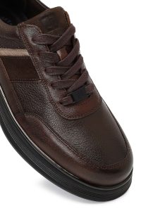 کتونی مردانه چرمی قهوه‌ای بندی کژوال دری مد