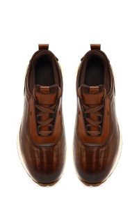 کتونی مردانه چرمی قهوه‌ای کژوال با زیره ضخیم دری مد