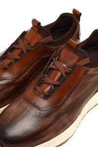 کتونی مردانه چرمی قهوه‌ای کژوال با زیره ضخیم دری مد