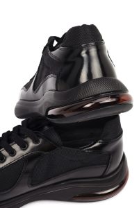 کتونی مردانه چرمی مشکی بندی با زیره ضخیم دری مد