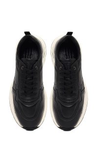 کتونی مردانه چرمی مشکی بندی با زیره ضخیم دری مد