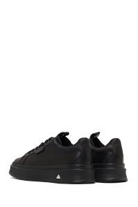 کتونی مردانه چرمی مشکی بندی با زیره ضخیم دری مد