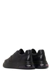 کتونی مردانه چرمی مشکی بندی با زیره ضخیم دری مد