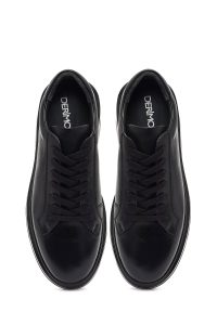 کتونی مردانه چرمی مشکی بندی با زیره ضخیم دری مد