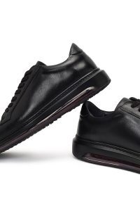 کتونی مردانه چرمی مشکی بندی با زیره ضخیم دری مد