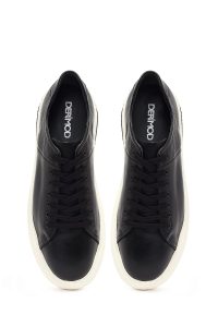 کتونی مردانه چرمی مشکی بندی با زیره ضخیم دری مد